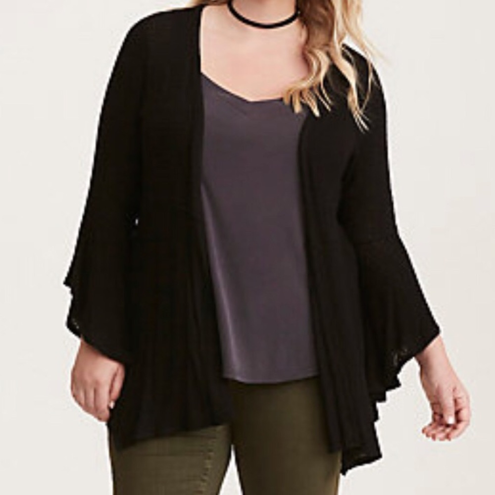 Knit Bell Sleeve Open Front Cardigan